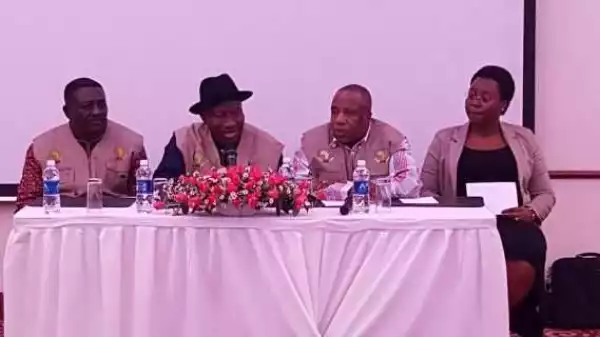 Photos: Former President Jonathan meets with other AU election observers for Zambia election
